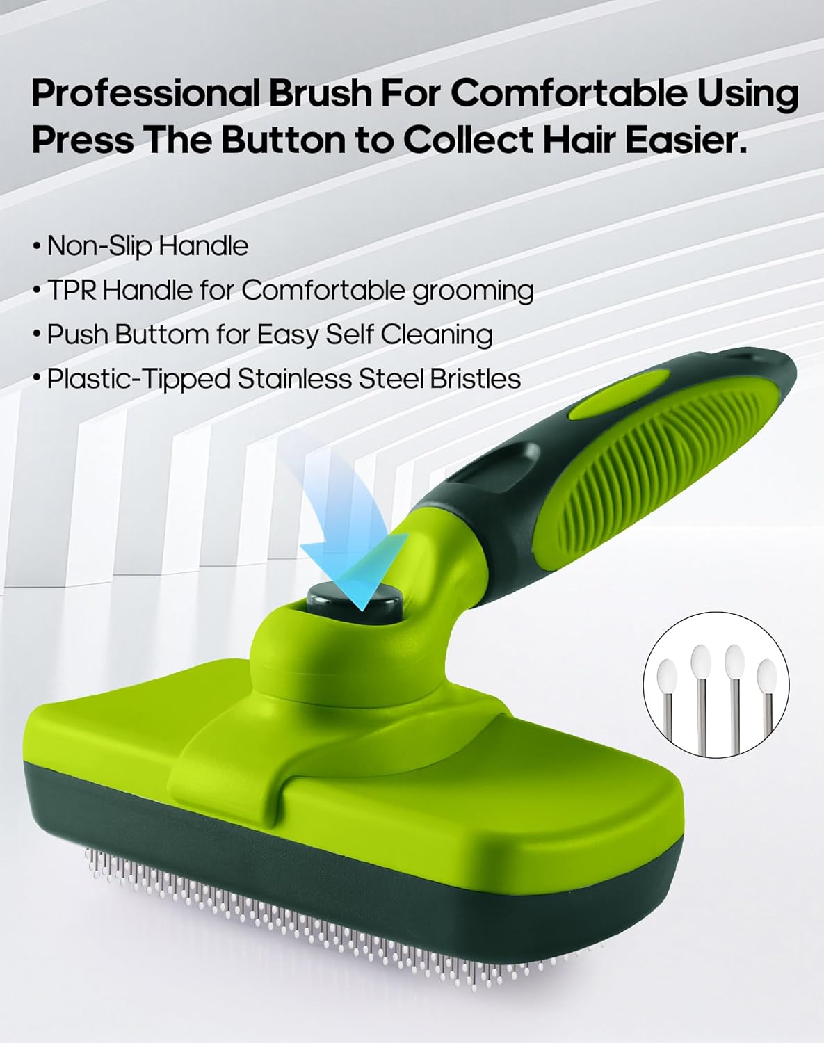 Self Cleaning Shedding Brush - Skin Friendly Grooming Tool for Dogs, Cats, and Puppies, Deshedding and Hair Removal for Long and Short Haired Pets (Green)
