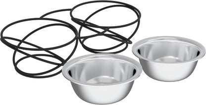 Set of 2 Stainless Steel Dog Bowls - 40oz Pet Bowls with Decorative Dog Food Stand - Metal Food and Water Dishes for Large Pets - Puppy Essentials by PETMAKER (Silver/Black)