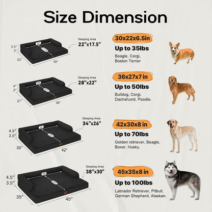 Large Dog Bed Orthopedic Washable - Beds Bolster - Medium XL XLarge Big Dogs - Memory Foam Couch Sofa - Waterproof with Removable Cover