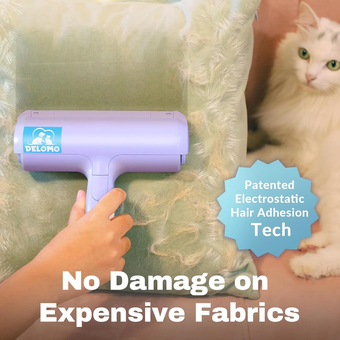 DELOMO Pet Hair Remover Roller: Reusable Lint Roller with Large Fur Bin - Portable Cat and Dog Hair Remover for Couch, Bedding, Car, Rugs & Furniture, Effective and Eco-Friendly, for Multi-Pet Homes