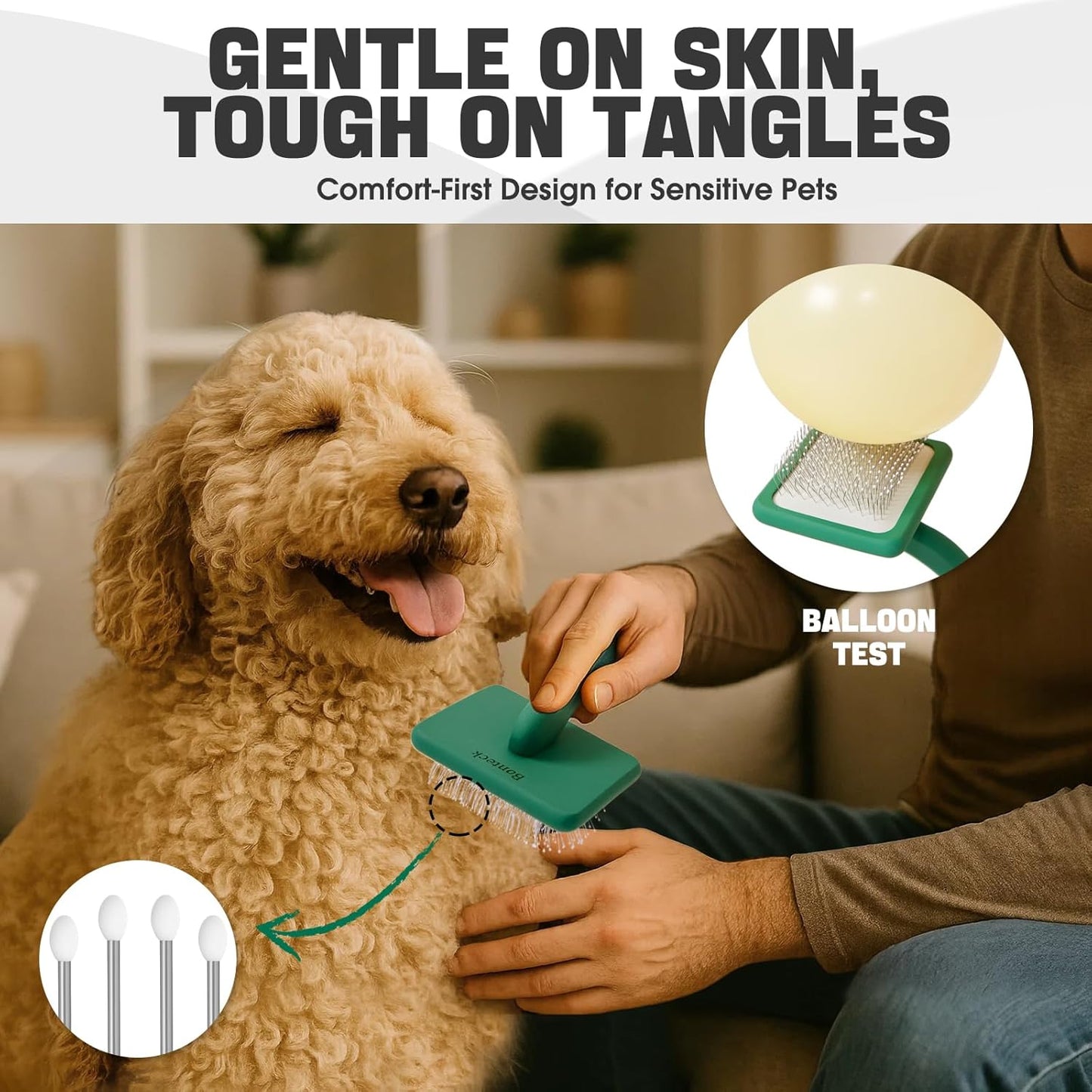 Bonteck Dog Slicker Brush for Dogs Grooming Kit 5PCS | Large Dog Brush for Goldendoodles Poodles Doodles | Long Pin Haired Brush | Poodle Brushes and Comb (Purple)