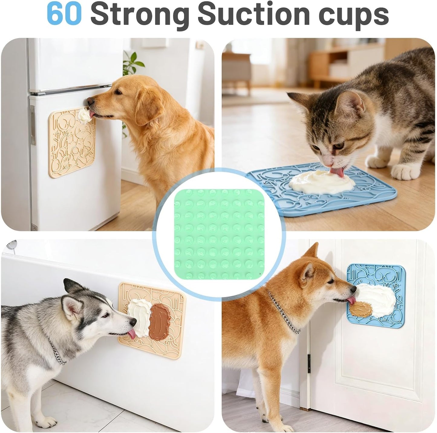 Lick Mat for Dogs,Lick Pads for Cats with Suction Cups- Large&Small Pet Anxiety Relief, Slow Feeder Dog Bowls, Bathing, Grooming and Training -2PCS Packing (Blue+Green, Large)