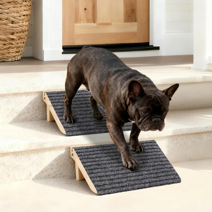 2 Pack Dog Ramp Stairs for Small Dogs – 2-in-1 Solid Wood Pet Ramp & Calf Stretcher, Supports 170lbs, Non-Slip Carpet, Gentle Slope for Senior/Injured/Aging Dogs, Indoor/Gym Use, No Assembly Required