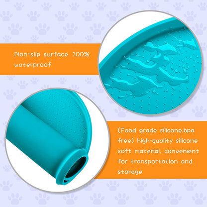 100% Waterproof 0.5" Raised Edge BPA Free Silicone Dog Food Mat, Pet Cat Feeding Mats Contain Spills Protects Floors, Placemats for Cats and Dogs Water Bowl Dishwasher. (Small, Gray)