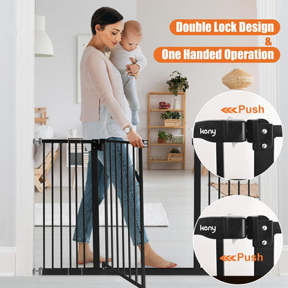 keny 29"-42.5" Baby Gate for Stairs, Auto Close Safety Dog Gate, Pressure Mounted Easy Walk Through Pet Gate for Doorways, Durable Stair Gate, 30" Tall, White