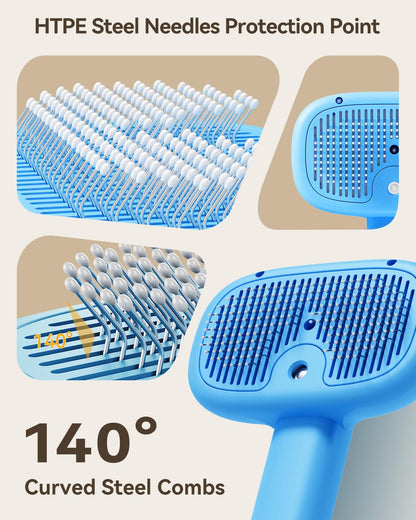 ROJECO 3-in-1 Pet Steam Brush for Cats&Dogs - Detangling Comb with Adjustable Mist, Handheld Deshedding Grooming Tool for Long/Short Hair, Massage Brush & Shedding Control Gift,Cordless,Pink