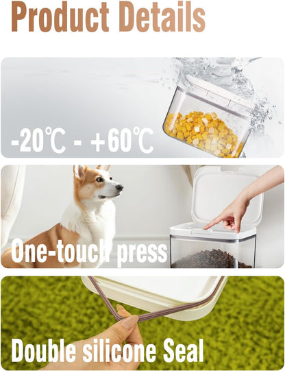 LivLab Mker Pet Food Storage Container 5 lbs Airtight Dog/Cat Food Container with Measuring Cup, BPA Free, Rice & Flour Storage Container for Dog Treats and Cat Food (3 lbs), White