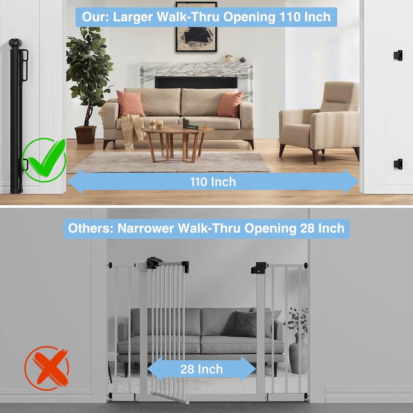 probebi Retractable Baby, Child & Dog Gates for Stairs, Extends to 54" Wide 34" Tall, Use for Outdoor, Indoor, Hallways, Doorways, Deck, Porch, Black
