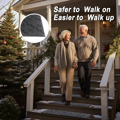 Aucuda 2pcs 8.5" x 30" Stair Treads Outdoor for Elders and Dogs on Wooden Steps, Non Slip Stair Runner Rug Heat Insulation Rubber Backing, Gray Staircase Mat Carpet for Indoor Grip Farmhouse.