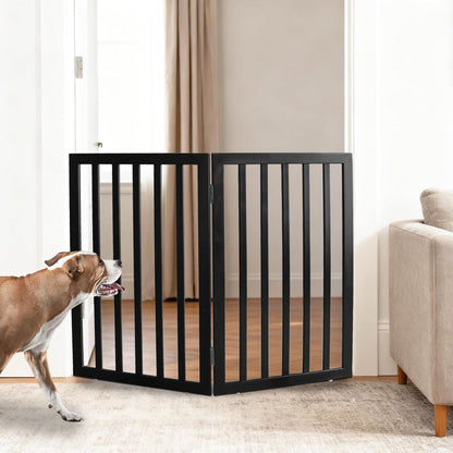 ZJSF Freestanding Indoor Dog Gate for House Foldable Wood Brown Puppy Gate for Doorways Pet Gate for Stairs Extra Wide Pet Fence 24" Height 2 Panels