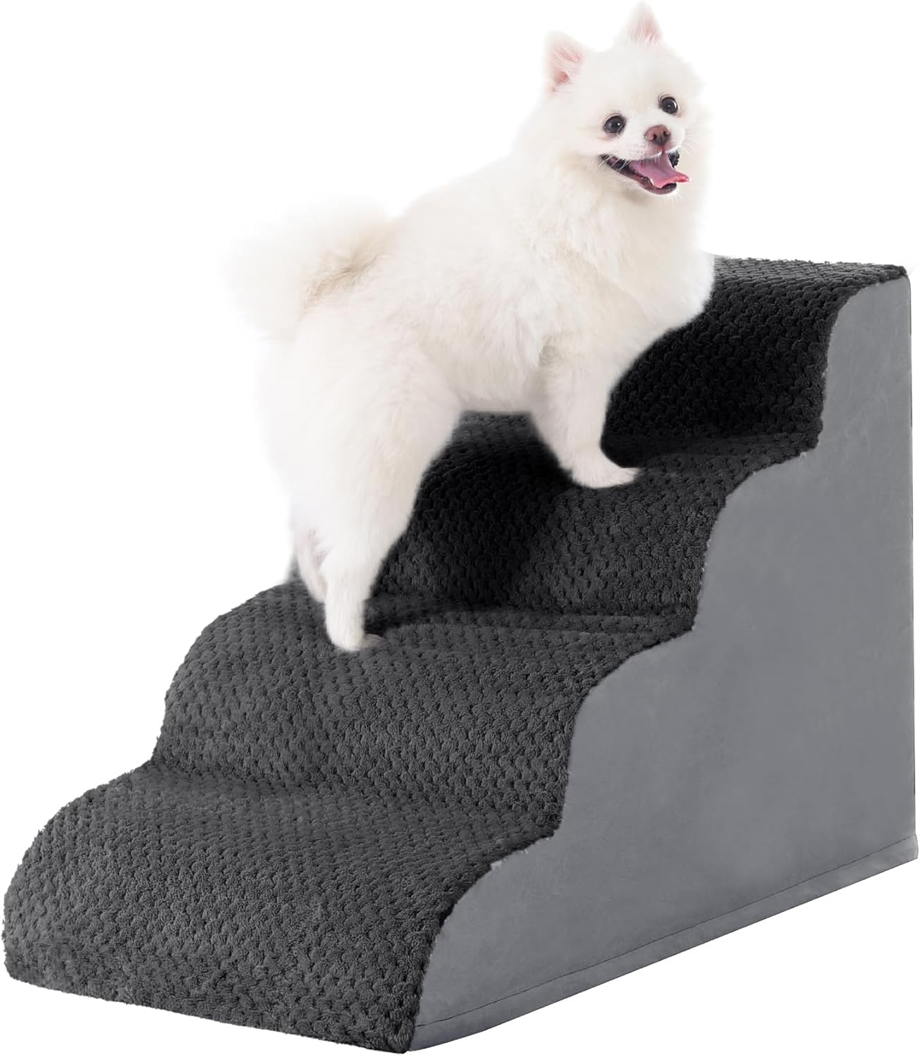 Dog Stairs Ramp, Curved 3-Step Dog Steps for Small Dogs and Cats, Pet Stairs for High Beds and Couch with Anti-Slip Washable Cover and Durable High Density Foam, Dark Grey