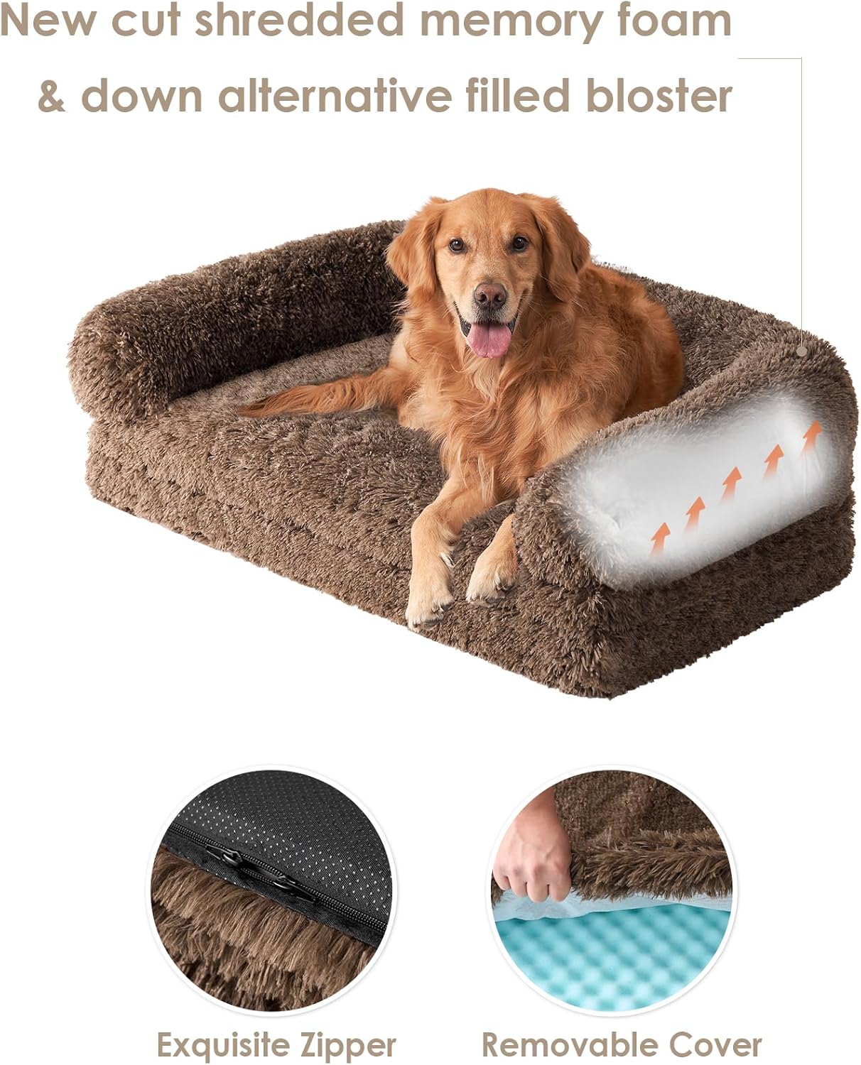 EHEYCIGA Foldable XXL Dog Bed for Large Sized Dog, 54"x38"x7.5" Faux Fur Fluffy Pet Couch Bed, Orthopedic Calming Memory Foam Big Pet Bed, Washable Pet Sofa Bed with Non-Slip Bottom, Dark Grey