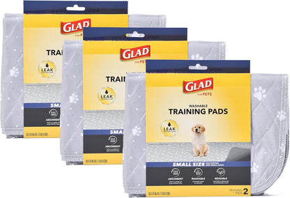 Glad for Pets Washable Dog Pee Pads, Medium, 24 x 36 Inch, 2 Count, Gray with Paw Prints, 3-Layer Leak Protection, No-Slip Vinyl Bottom, Reusable Puppy Training Pads