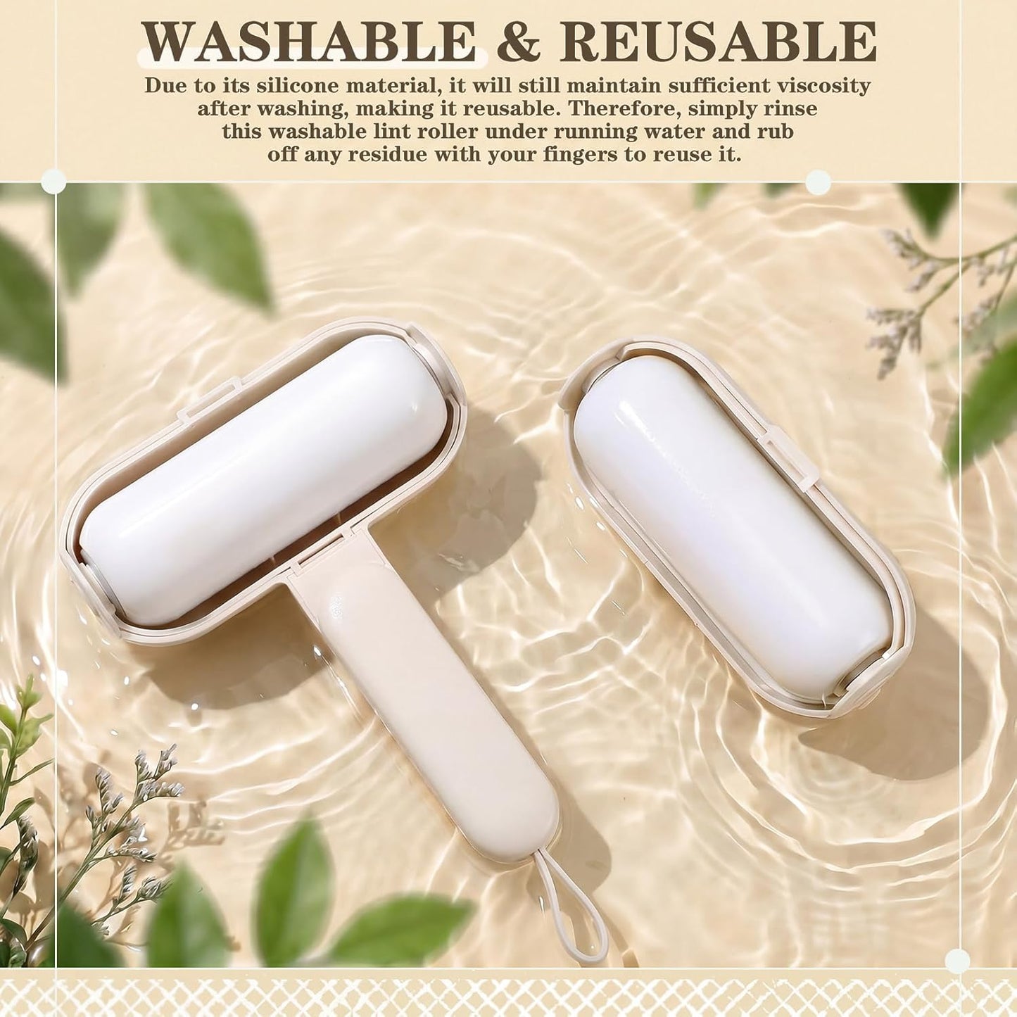 Sliner 2 Pack Reusable Lint Roller for Pet Hair New Silicone Washable Sticky Roller Portable Lint Remover Extra Sticky Cleaner Cat Dog Hair Remover for Pet Clothes Sofa (White)