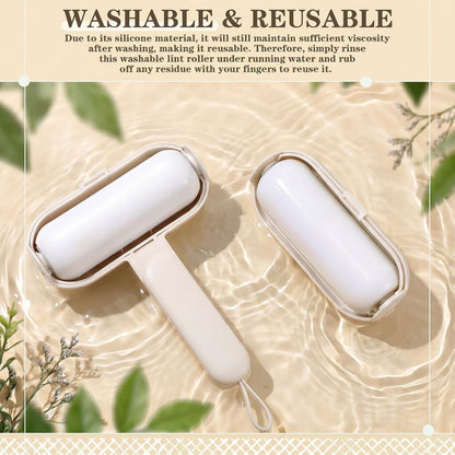 Sliner 2 Pack Reusable Lint Roller for Pet Hair New Silicone Washable Sticky Roller Portable Lint Remover Extra Sticky Cleaner Cat Dog Hair Remover for Pet Clothes Sofa (White)