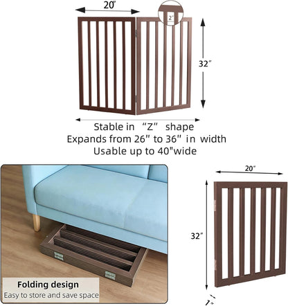 Dog Gate Indoor, Freestanding Dog Fence for The House, Doorways, Hallways,or Stairs,Pet Gate Foldable Wooden,Expandable 24" Height 3 Panels,White