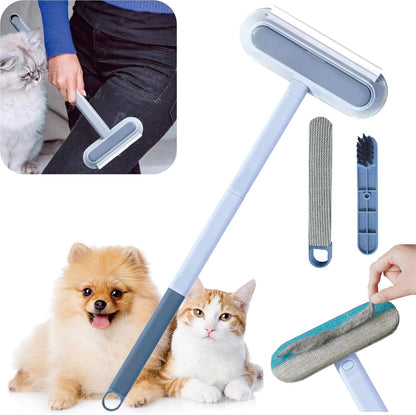 4 in 1 Pet Hair Remover Tool, Grey, 23.3Inch Adjustable Long Handle, Reusable, Washable Lint Cleaner for Dog and Cat Hair, Gentle on Furniture, for Couch, Furniture, Carpet, Clothes, Bedding