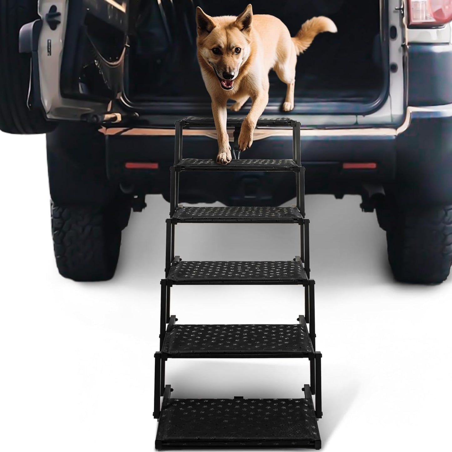 Dog Stairs for Car - Foldable Dog Ramps for Large Dogs with Non Slip Surface, Portable Dog Steps for Cars and SUV, Truck, Support Up to 200 Lbs