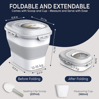 Dog Food Storage Container 30-35 lb, Airtight Collapsible Cute Dog Food Container with Wheels & Scoop, Stackable Pet Food Storage Container for Dog & Cat Food