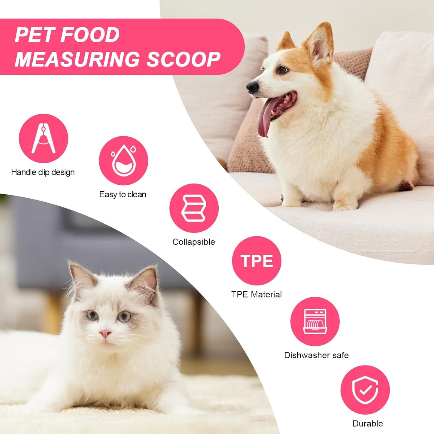 Collapsible Dog Food Scoop Foldable Pet Food Bag Clip 3 in 1 Multi-function Silicone Cat Food Measuring Cup Scoop Dog Food Scooper Pet Food Storage Clip (Green, 1 Cup Capacity(1 Pack))