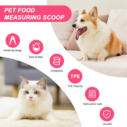 Collapsible Dog Food Scoop Foldable Pet Food Bag Clip 3 in 1 Multi-function Silicone Cat Food Measuring Cup Scoop Dog Food Scooper Pet Food Storage Clip (Green, 1 Cup Capacity(1 Pack))