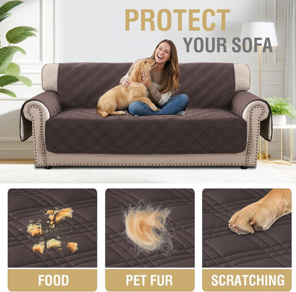 H.VERSAILTEX 100% Waterproof Slipcovers for Couches and Sofas Modern Pet Couch Cover Thick Soft Furniture Protector with Elastic Straps(Sofa, Lily Pad/Beige)