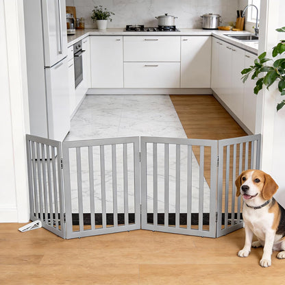 Dog Gate Indoor, Freestanding Dog Fence for The House, Doorways, Hallways,or Stairs,Pet Gate Foldable Wooden,Expandable 24" Height 3 Panels,White