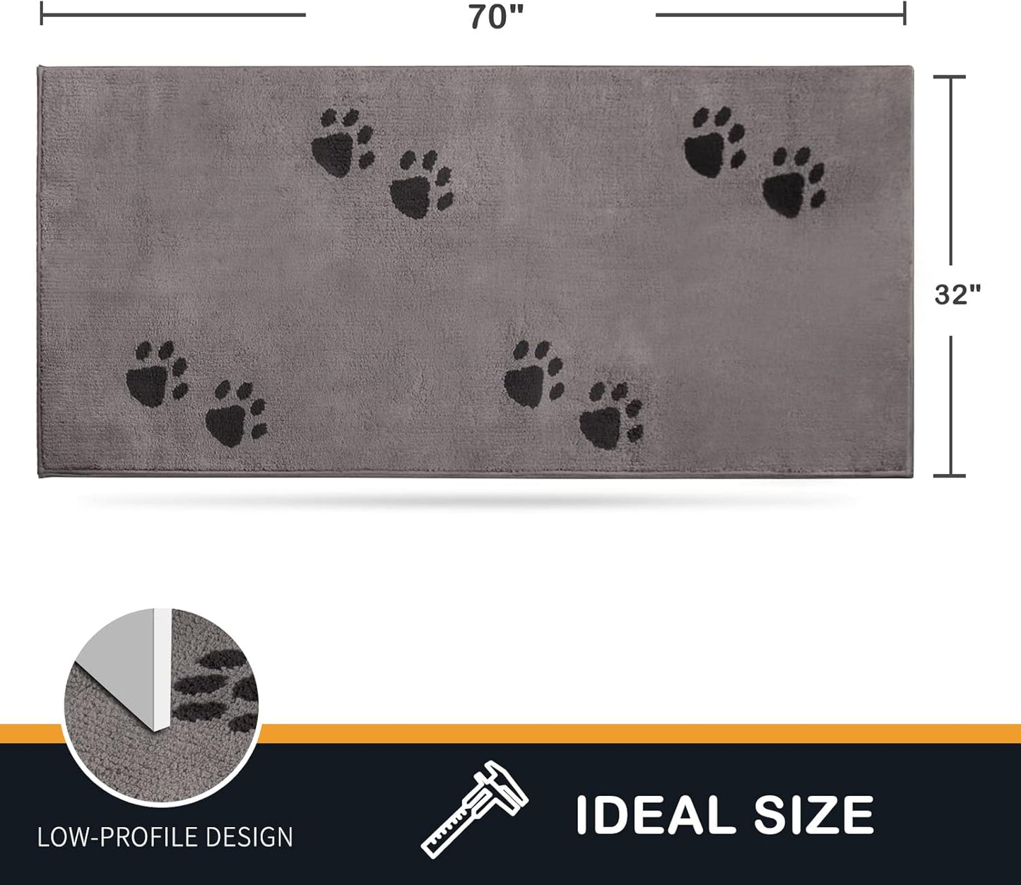 PURRUGS Dirt Trapping Door Mat 20" x 31.5", Non-Skid/Slip Machine Washable Microfiber Entrance Rug, Shoes Scraper, Dog Doormat, Super Absorbent Floor Mat for Muddy Wet Shoes and Paws, Grey