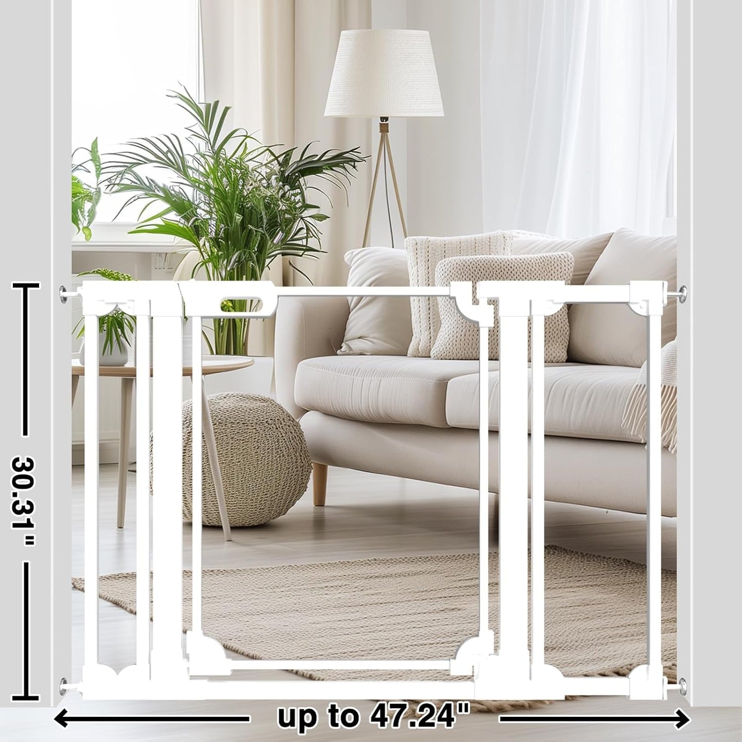 WAOWAO Clear Baby Gate for Stairs Modern Design Acrylic Auto Close Pet Gate, 29.52-37.79" Wide Safety Baby Gate for Doorways,White Clear Dog Gates Indoor, Hallways,Kitchen