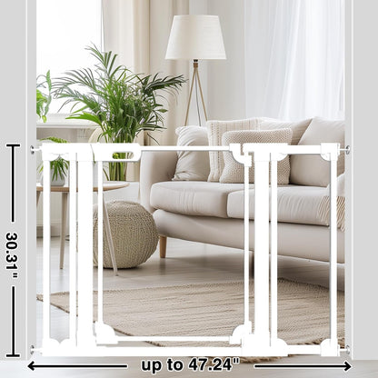 WAOWAO Clear Baby Gate for Stairs Modern Design Acrylic Auto Close Pet Gate, 29.52-37.79" Wide Safety Baby Gate for Doorways,White Clear Dog Gates Indoor, Hallways,Kitchen