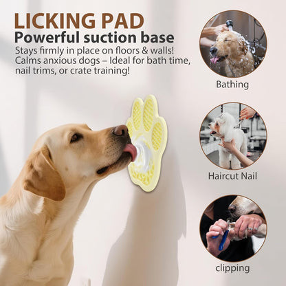 Lick Mat for Dogs and Cats, Slow Feeder Mats with Suction Cups - Bathing, Grooming and Training, Anxiety Relief Feeding Pad,Dishwasher-Safe Yellow