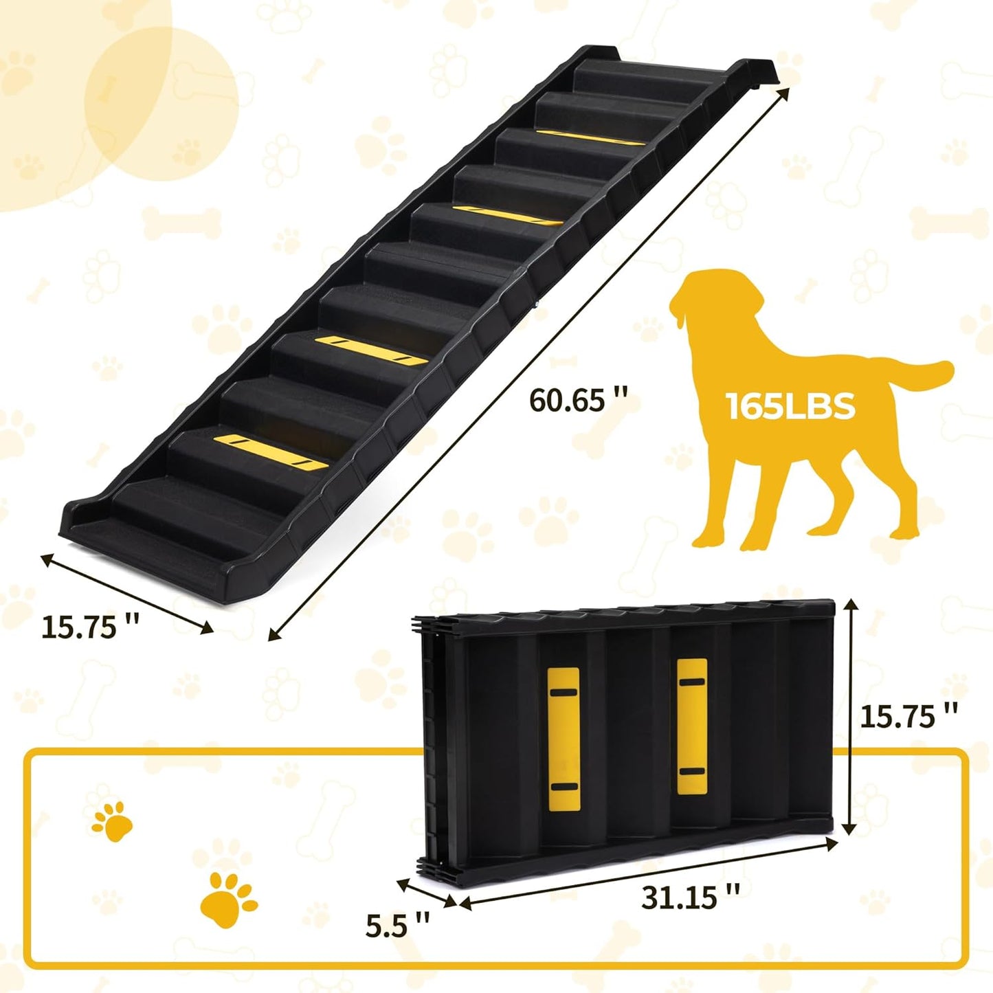 COZIWOW Portable Dog Car Ramps 61" L Folding High Traction Pet Stairs for Vehicles,SUV/Truck,Lightweight Ladder Ramp for Dogs Old Cats to High Bed,Couch-Easy Storage,Supports up to 165lb
