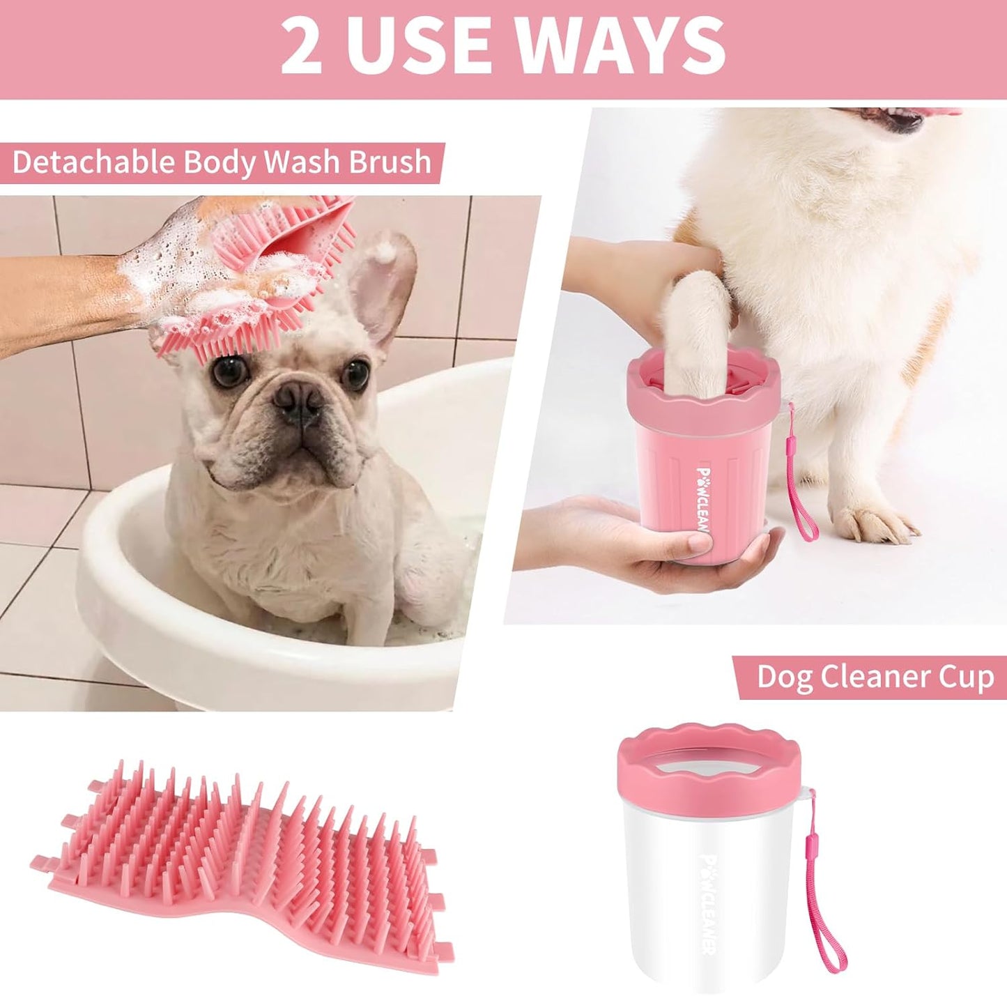 Professional 7 in 1 Dog Paw Cleaner for Dogs & Cats - Includes 1 Portable Paw Washer, 1 Bath Brush, 2 Dog Toothbrushes and 3 Absorbent Towels Note: Fits Paws up to 2 Inches Wide (Small, Blue)