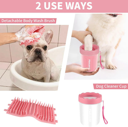 Professional 7 in 1 Dog Paw Cleaner for Dogs & Cats - Includes 1 Portable Paw Washer, 1 Bath Brush, 2 Dog Toothbrushes and 3 Absorbent Towels Note: Fits Paws up to 2 Inches Wide (Small, Blue)