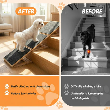 Cinnvoice 2 Packs Dog Ramp for Stairs Adjustable 5.5 to 7.48 Inch Height Foldable Wooden Pet Ramp with Non-Slip Carpet Surface for Indoor Small Dogs Cats Senior Pets (11.81 Inches/ 30 cm)