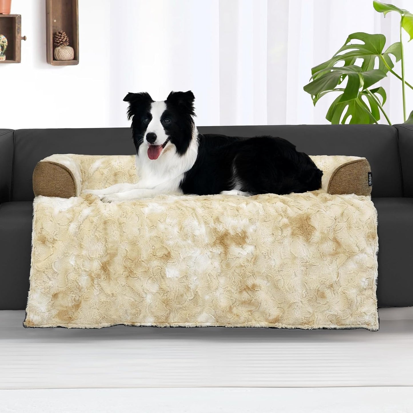 Calming Large Dog Bed for Couch, 41 x 37 inch Removable Couch Cover for Dogs Washable, Non-Slip Fluffy Plush Dog Sofa Mat for Furniture Protector - Grey