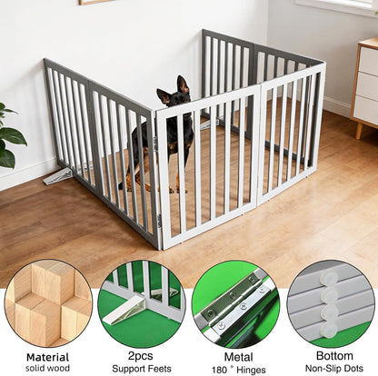 ZJSF Freestanding Indoor Dog Gate for House Foldable Wood Puppy Gate for Doorways Pet Gate for Stairs Extra Wide Pet Fence, Brown, 24" Height 3 Panels