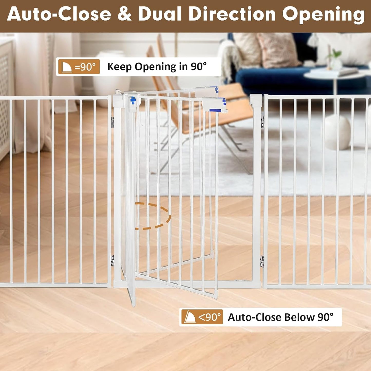 Metal Freestanding Dog Gates,Extra Wide 24", 32" Height Foldable Dog Fence for Indoor & Outdoor, Heavy Duty Freestanding Pet Barrier for Stairs, Doorways, Halls, Kitchen,Yard