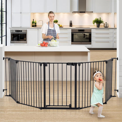 COMOMY 80" Extra Wide Baby Gate, Dog Gate for House Stairs Doorways Fireplace, Auto Close Pet Gate with Door Walk Through, 3 Metal Panels, Hardware Mounted Baby Fence Indoor Outdoor(30" Tall, Black)