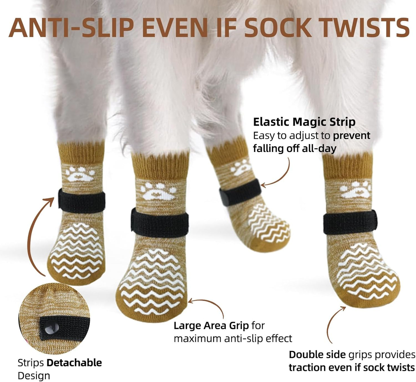 PUPTECK Anti Slip Dog Socks with Double Grippers for Hardwood Floors, Shoes for Hot/Cold Pavement, Boots & Paws Protectors to Prevent Licking, Traction Booties for Senior Small Large Dogs