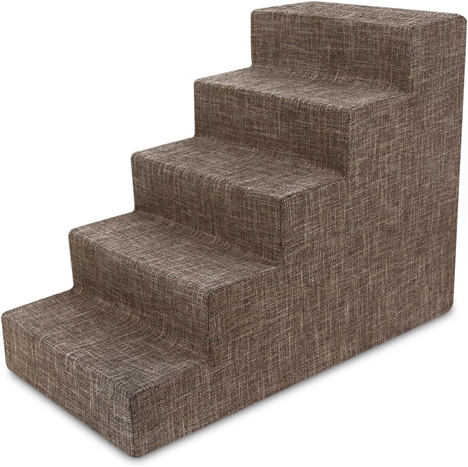 Best Pet Supplies Dog Stairs & Steps - Foam Steps for Small Dogs & Cats, Non-Slip Indoor Balanced Pet Step Support, Dog Ramp, No Assembly, Ash Gray Linen, 2-Step (12-inch Height)