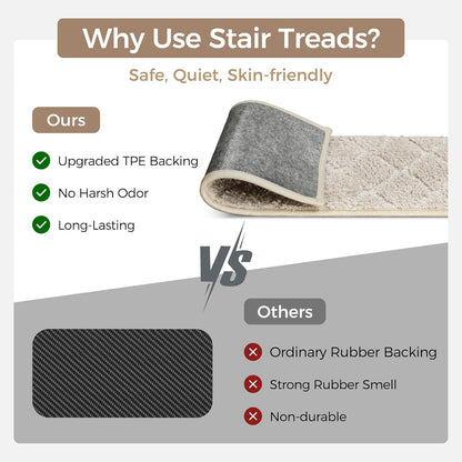 sarben Non Slip Stair Treads for Wooden Steps 15PCS - 8"x30" Indoor Safety Carpet, Edging Mats with TPE Adhesive Backing, Pet and Elderly Friendly Stair Rugs (Taupe) - Colors B