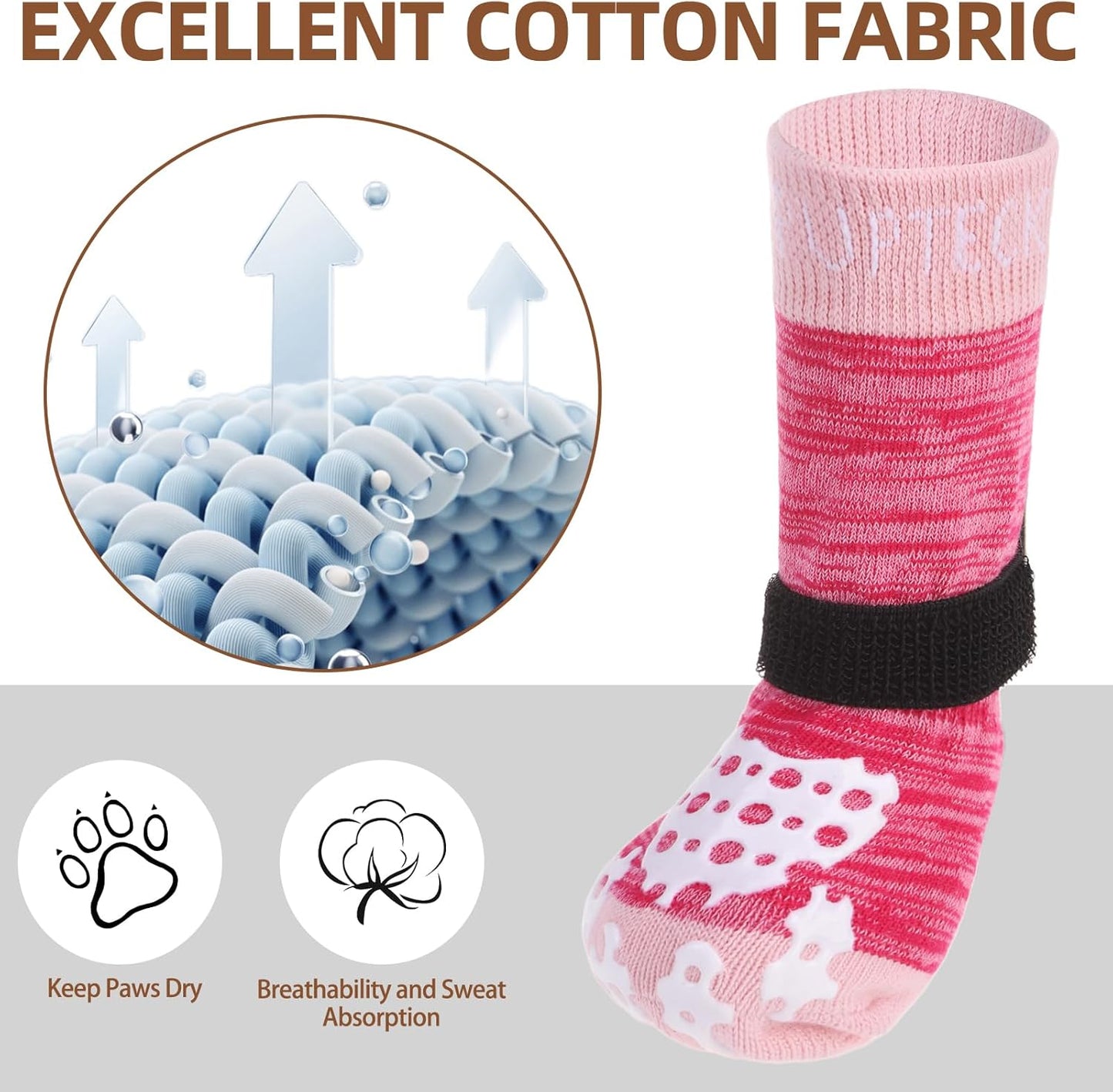 PUPTECK Anti-Slip Dog Socks with Double Sides Grips for Small Medium Large Dogs Hardwood Floors Prevents Licking, Dog Shoes for Hot Pavement Traction Control Paw Protector for Senior Dogs, Grey L