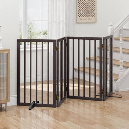 Freestanding Foldable Dog Gate - 4 Panel Room Divider with Metal Support Feet (Black)
