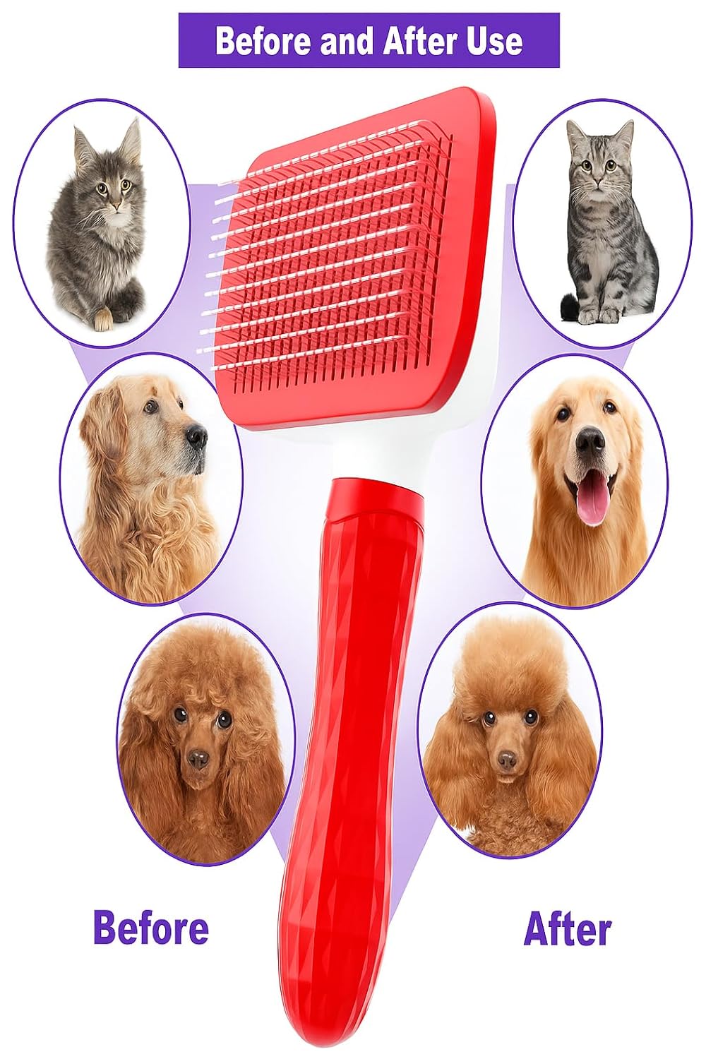 Self-Cleaning Slicker Brush, Dog Cat Bunny Pet Grooming Shedding Brush, Easy to Remove Loose Undercoat, Pet Massaging Tool Suitable for Pets with Long or Short Hair (Black)