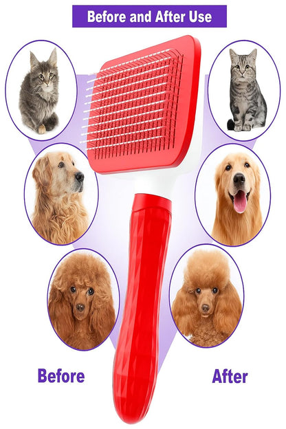 Self-Cleaning Slicker Brush, Dog Cat Bunny Pet Grooming Shedding Brush, Easy to Remove Loose Undercoat, Pet Massaging Tool Suitable for Pets with Long or Short Hair (Black)
