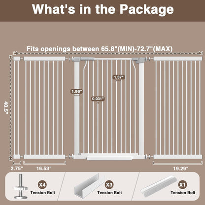 41" Extra Tall Cat Gate for Doorway, 49.2-54.7 Metal Pet Baby Safe Gate, Extra Wide Pressure Mounted Child Door with Expansion Kit, No Drilling No Climb Cat Fence Indoor, Tall Dog Gate, White
