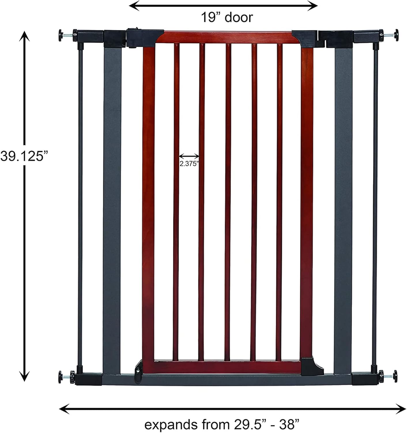 MidWest Homes for Pets 39-Inch High Walk-Thru Pressure Mounted Steel Dog Gate, Expands to 38 Inches Wide, Includes 3-inch Extensions, Textured Graphite
