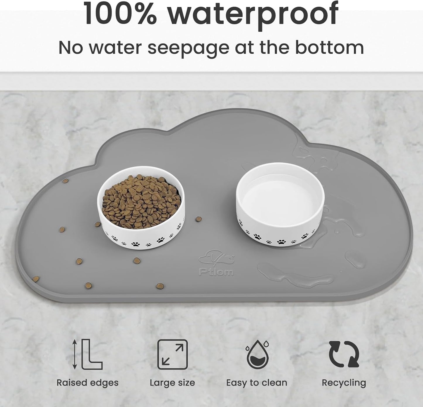 Ptlom Silicone Pet Placemat for Dogs and Cats, Non-Slip Waterproof Dog Feeding Bowl Mats for Food and Water, Small Medium Large Pet Puppy Tray Mat Prevent Residues from Spilling onto The Floor, Beige