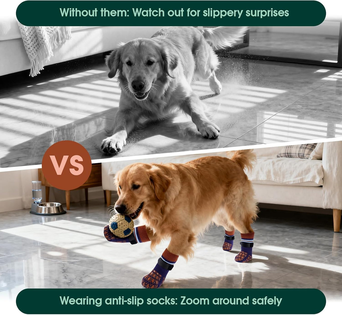 Kuoser Non Slip Dog Socks for Hardwood Floors, 4Pack Anti-Slip Dog Grippy Socks to Prevent Licking Paws, Dogs Booties Paw Protectors with Double-Sided Traction for Small Medium Large Senior Dogs, XS